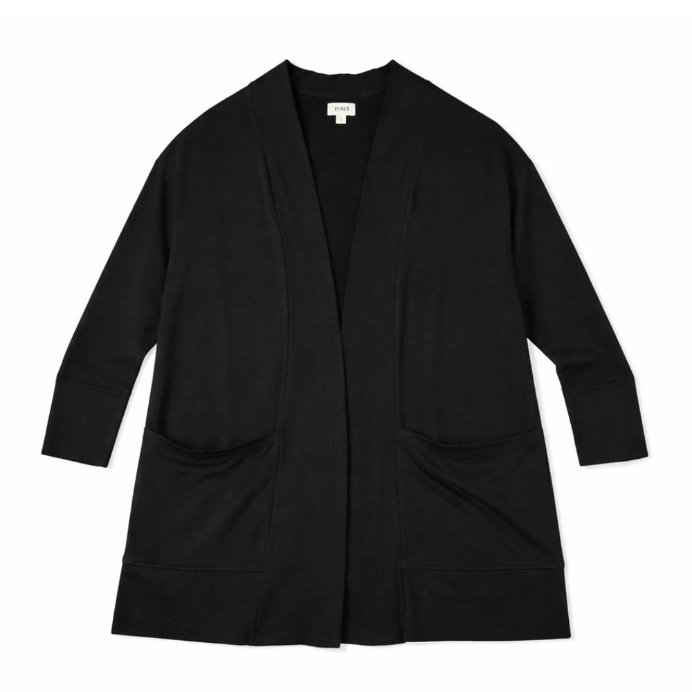 Pact Black Airplane Wrap Open Front Organic Cotton Cardigan sz XL/XXL - Picture 4 of 4